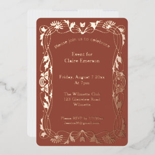 Art nouveau floral frame foil invitation