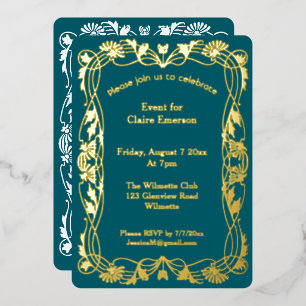 Art nouveau floral frame foil invitation