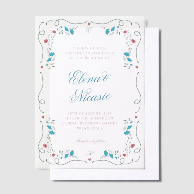 Art Nouveau Floral Frame Wedding Vellum Overlay Vellum Invitations (Offset)