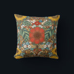 Art Nouveau Floral Garden – Sunflowers, Bee Cushion<br><div class="desc">Immerse yourself in the intricate beauty of Art Nouveau with this stunning floral garden composition inspired by the decorative arts movement of the early 1900s. A vibrant red bloom takes center stage, surrounded by graceful sunflowers, delicate daisies, ornamental leaves and swirling golden arabesques that evoke the craftsmanship of William Morris...</div>