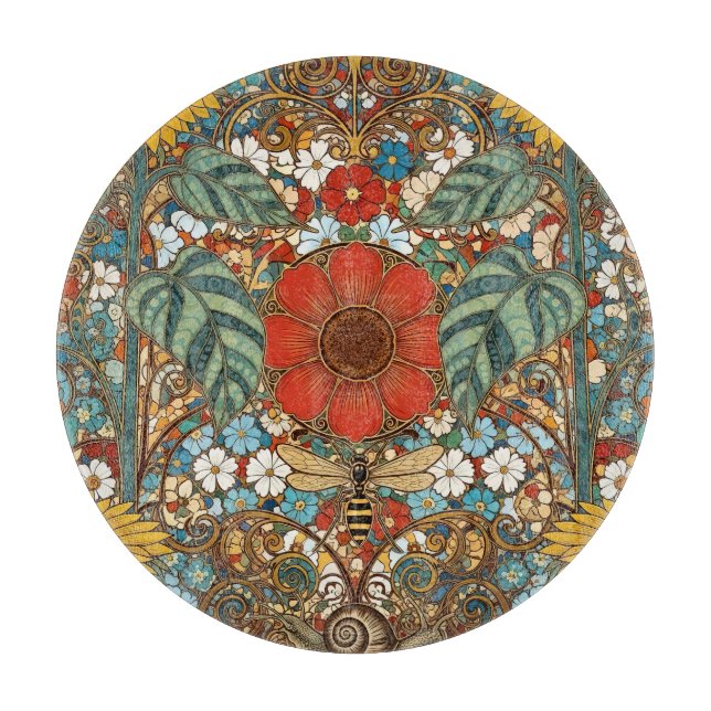 Art Nouveau Floral Garden – Sunflowers, Bee Cutting Board (Front)