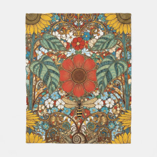 Art Nouveau Floral Garden – Sunflowers, Bee Fleece Blanket
