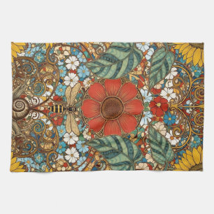 Art Nouveau Floral Garden – Sunflowers, Bee Tea Towel