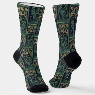 Art Nouveau Floral Gold & Green Socks