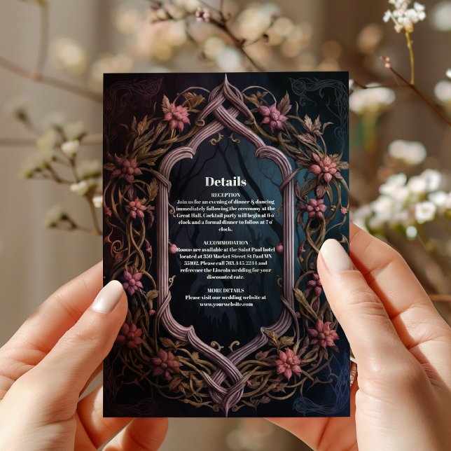 Art Nouveau Floral Gothic Halloween Wedding Enclosure Card (Creator Uploaded)