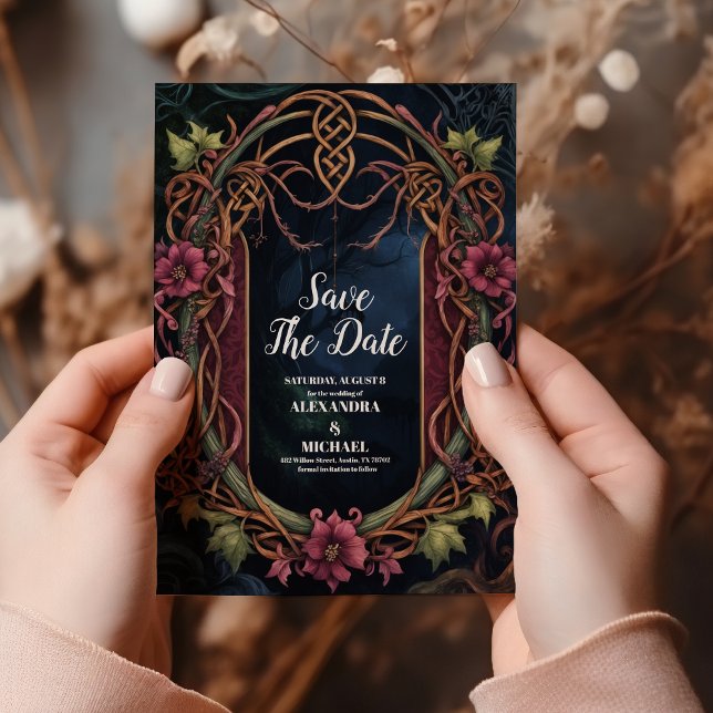 Art Nouveau Floral Gothic Halloween Wedding Save The Date (Creator Uploaded)