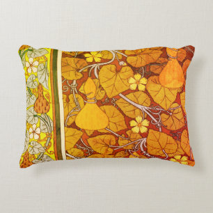 Art nouveau floral gourd elegant fall orange green decorative cushion