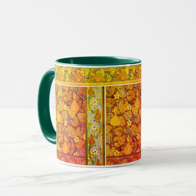 Art nouveau floral gourd elegant fall orange green mug (Front Left)