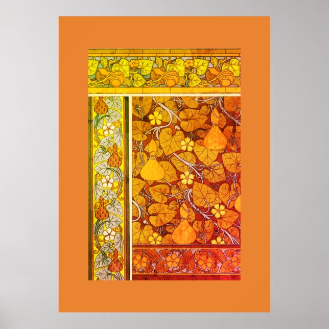 Art nouveau floral gourd elegant fall orange green poster (Front)