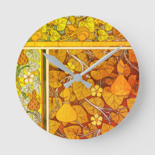 Art nouveau floral gourd elegant fall orange green round clock