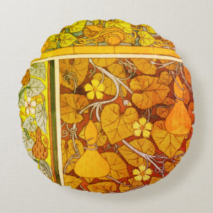 Art nouveau floral gourd elegant fall orange green round cushion