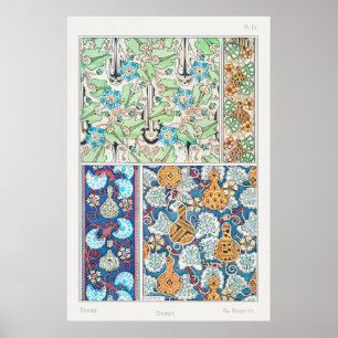 Art nouveau floral gourd vintage textile art poster