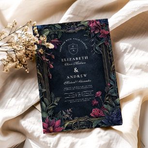 Art Nouveau Floral Halloween Wedding  Invitation