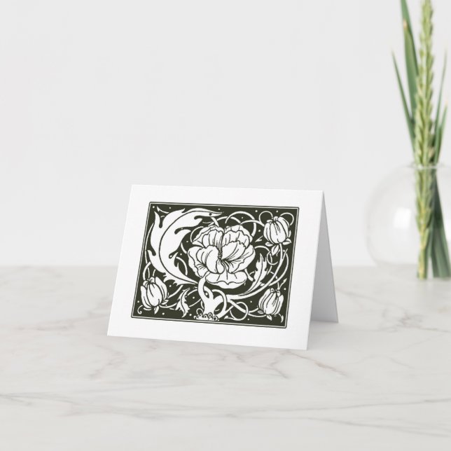 Art Nouveau Floral Illustration Thank You Card (Front)