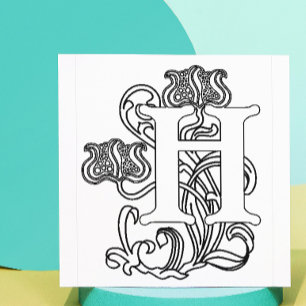 Art Nouveau Floral Initial H Rubber Stamp