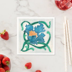 Art Nouveau Floral Majolica Faux Relief Napkin