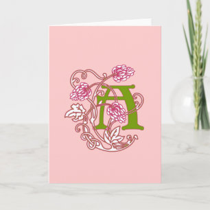Art Nouveau Floral Monogram A Note Card