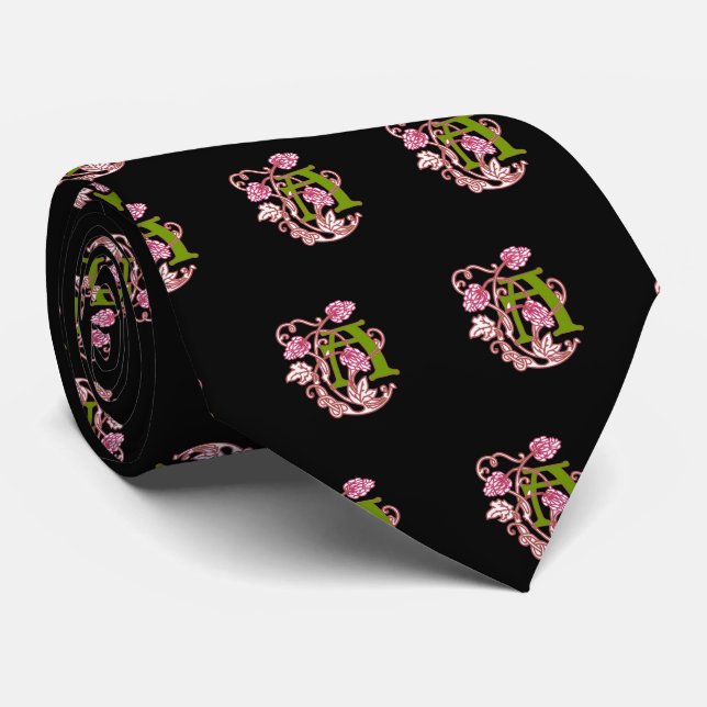 Art Nouveau Floral monogram A Tie (Rolled)