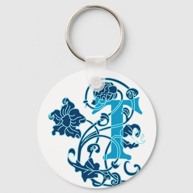 Art Nouveau Floral Monogram T Key Ring (Front)