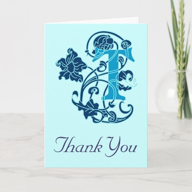 Art Nouveau Floral Monogram T Thank You Card (Front)