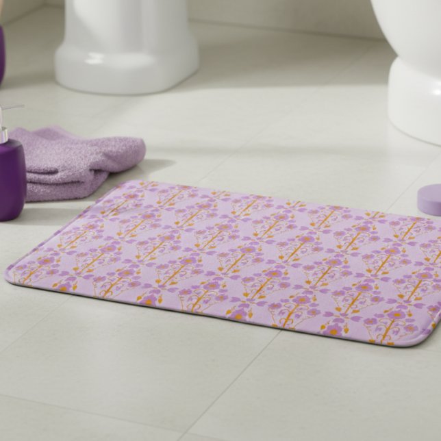 Art Nouveau Floral Pastel Purple With Orange Bath Mat (Step out in style, yes, even from the shower. Soft purple lilac, so feminine, so you.)