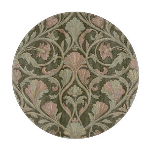 Art Nouveau Floral Pattern Dark Green Pink Vintage Cutting Board