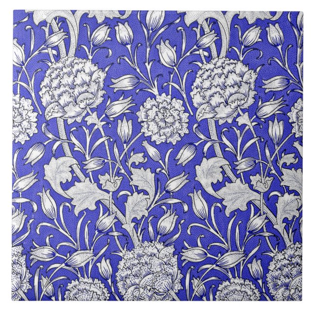 Art Nouveau Floral Pattern, Indigo and White, Tile (Front)