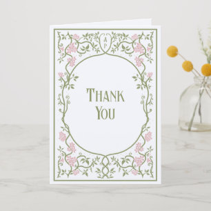 Art Nouveau Floral Pink and Green Wedding  Thank You Card