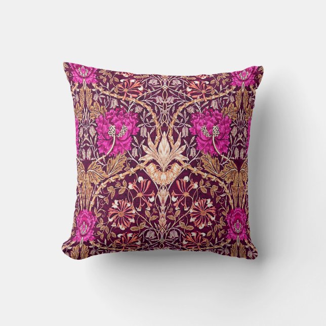 Art Nouveau Floral, Plum, Beige and Deep Purple Cushion (Front)
