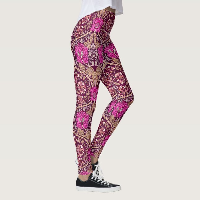 Art Nouveau Floral, Plum, Beige and Deep Purple Leggings (Right)