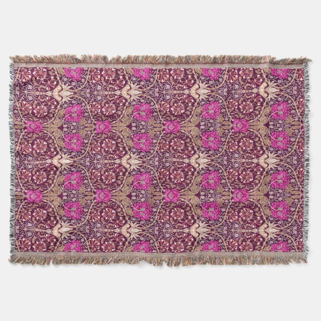 Art Nouveau Floral, Plum, Beige and Deep Purple Throw Blanket (Front)