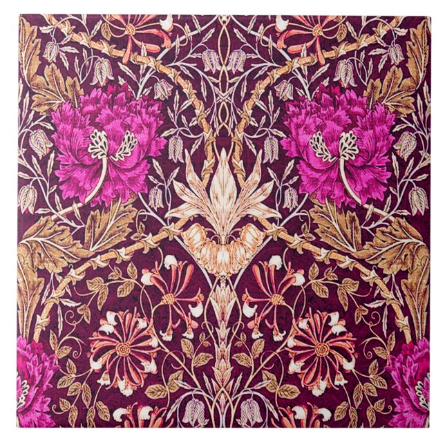 Art Nouveau Floral, Plum, Beige and Deep Purple Tile (Front)