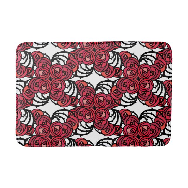 Art Nouveau Floral red and black rose vines design Bath Mat (Front)