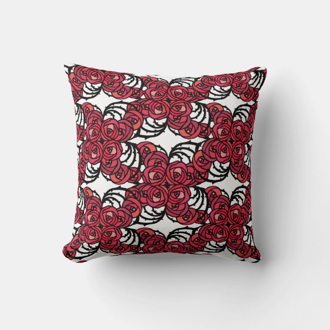 Art Nouveau Floral red and black rose vines design Cushion (Front)
