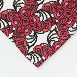 Art Nouveau Floral red and black rose vines design Fleece Blanket
