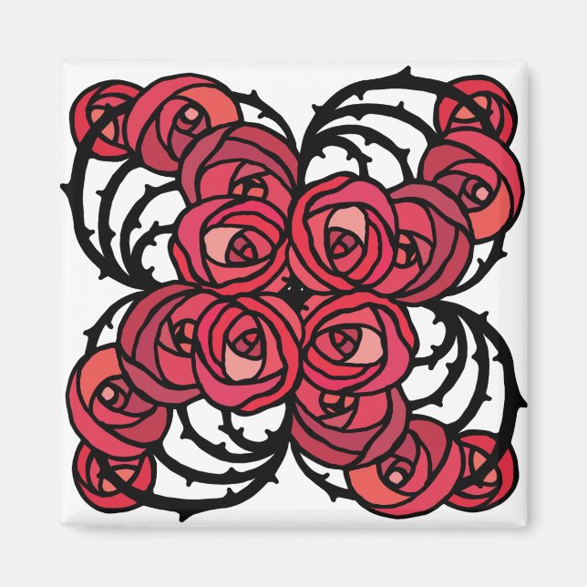 Art Nouveau Floral red and black rose vines design Magnet (Front)