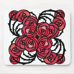 Art Nouveau Floral red and black rose vines design Mouse Mat