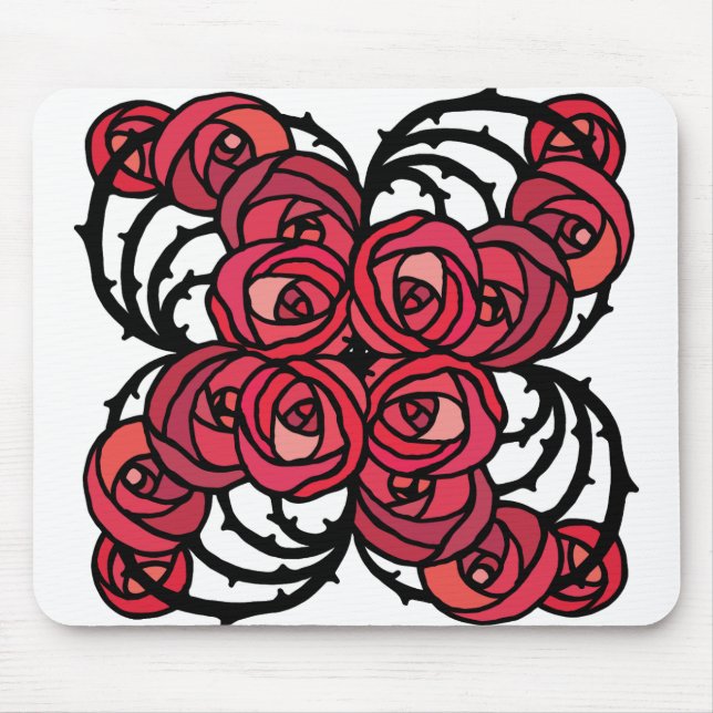 Art Nouveau Floral red and black rose vines design Mouse Mat (Front)