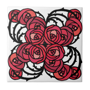 Art Nouveau Floral red and black rose vines design Tile