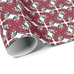 Art Nouveau Floral red and black rose vines design Wrapping Paper
