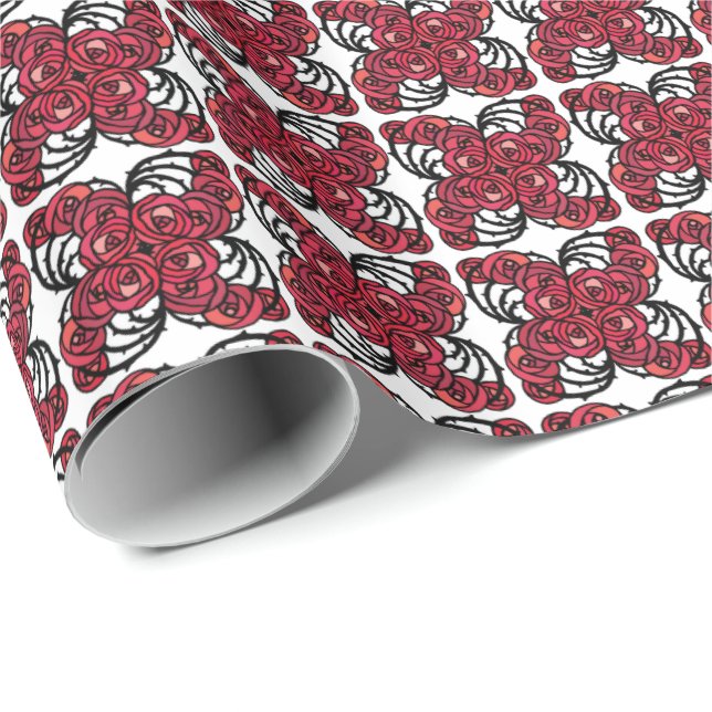 Art Nouveau Floral red and black rose vines design Wrapping Paper (Roll Corner)
