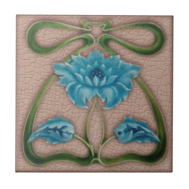 Art Nouveau Floral Ribbon Antique Reproduction Tile (Front)