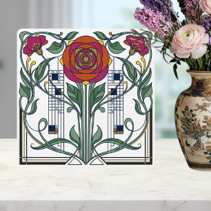 Art Nouveau Floral Rose Geometric Art Design Tile