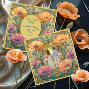 Art Nouveau Floral Save the Date Photo Invitation