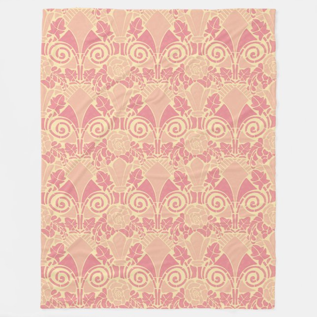 Art Nouveau floral soft pink rose pattern Fleece Blanket (Front)