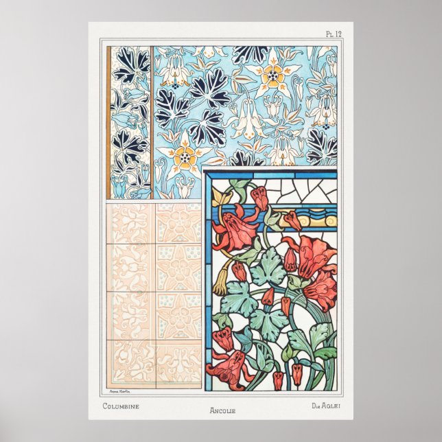 Art nouveau floral stained glass and tile art poster (Front)