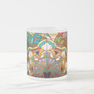 Art nouveau floral stained glass look frosted glass coffee mug