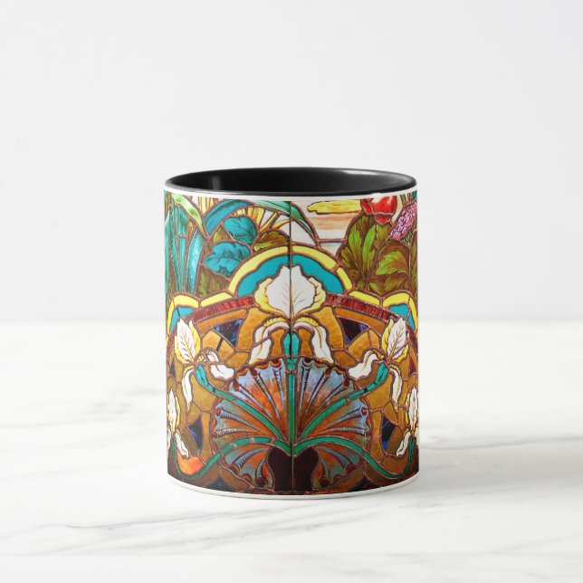 Art nouveau floral stained glass look mug (Center)