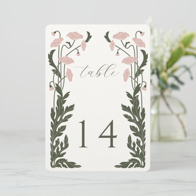Art Nouveau Floral Table Number (Standing Front)