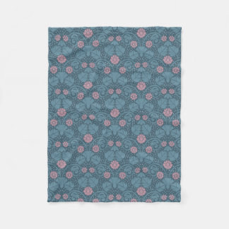 Art Nouveau floral teal blue pink pattern Fleece Blanket
